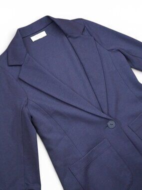 Bailey/44 Blazer Jacket Midnight Blue Ruched Sleeve Stretch Notch Lapel Medium